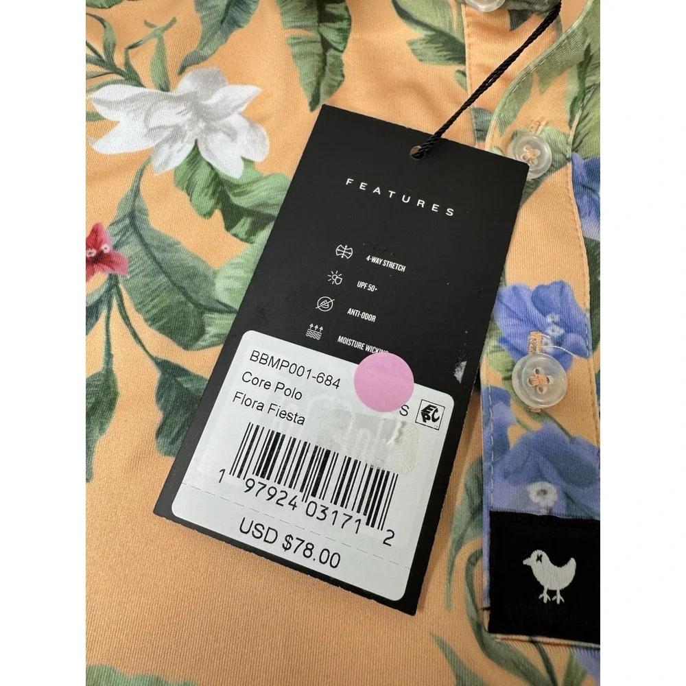 Mens Bad Birdie Core Polo Flora Fiesta Floral Golf Shirt Size Small New With Tag - Picture 6 of 7